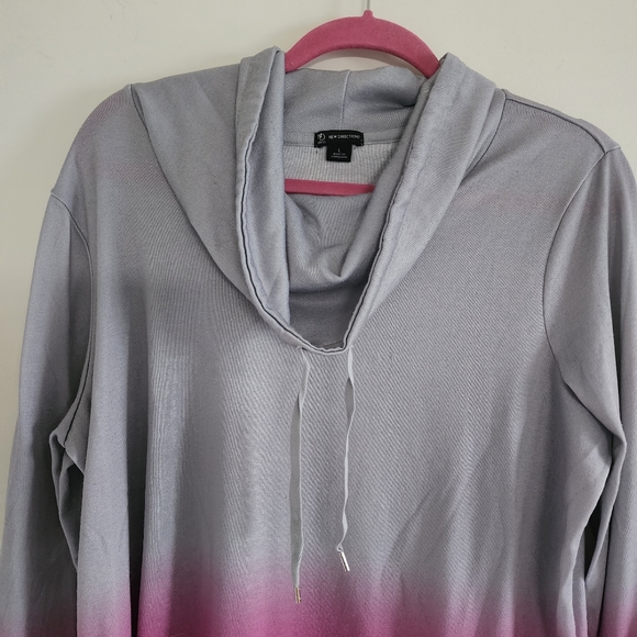 New Directions Gradual Color Fade Long Sleeve Drawstring Cowl Neck Sweater Sz L - Picture 6 of 7